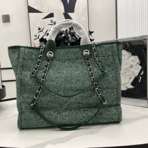CC Deauville Tweed Bag Green Leather Silver Hardware 10