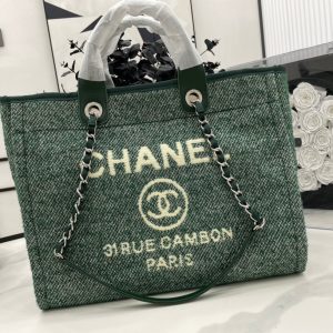 CC Deauville Tweed Bag Green Leather Silver Hardware 10