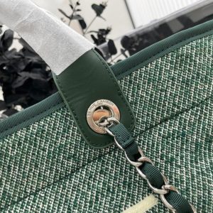 CC Deauville Tweed Bag Green Leather Silver Hardware 10