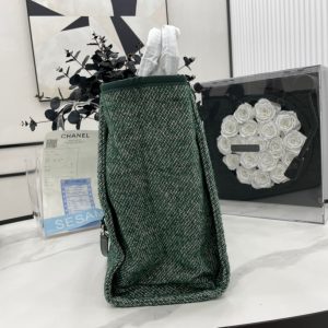 CC Deauville Tweed Bag Green Leather Silver Hardware 10