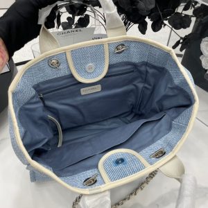 CC Deauville Tweed Bag Light Beige Leather Silver Hardware 15