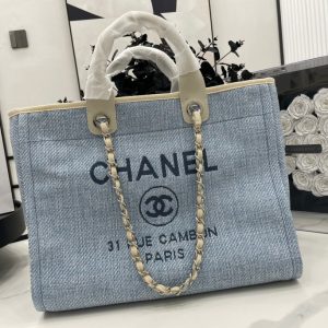 CC Deauville Tweed Bag Light Beige Leather Silver Hardware 15