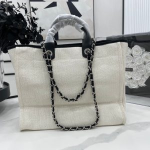 CC Deauville Tweed Bag Black Leather Silver Hardware 16