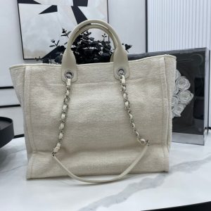 CC Deauville Tweed Bag Light Beige Leather Silver Hardware 9