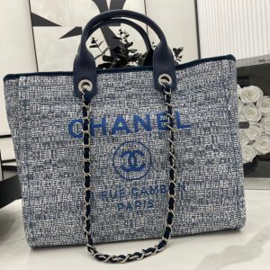 CC Deauville Tweed Bag Blue Leather Silver Hardware 5