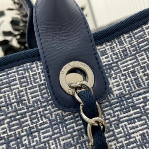 CC Deauville Tweed Bag Blue Leather Silver Hardware 5