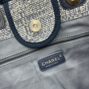 CC Deauville Tweed Bag Blue Leather Silver Hardware 5