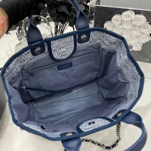 CC Deauville Tweed Bag Blue Leather Silver Hardware 5