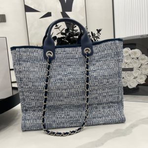 CC Deauville Tweed Bag Blue Leather Silver Hardware 5