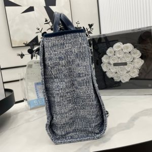 CC Deauville Tweed Bag Blue Leather Silver Hardware 5