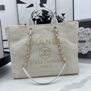 CC Deauville Tweed Bag White Leather Gold Hardware 4