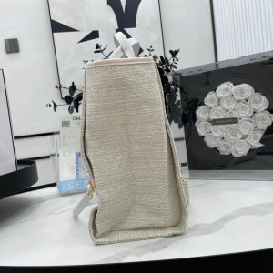 CC Deauville Tweed Bag White Leather Gold Hardware 4