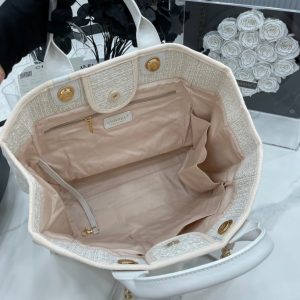 CC Deauville Tweed Bag White Leather Gold Hardware 4