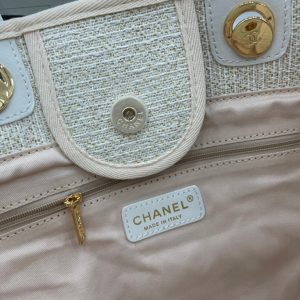 CC Deauville Tweed Bag White Leather Gold Hardware 4