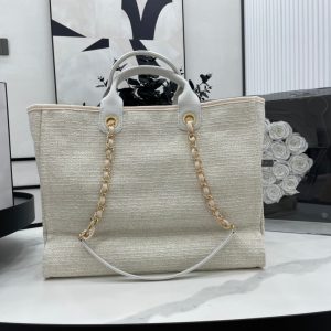 CC Deauville Tweed Bag White Leather Gold Hardware 4