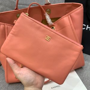CC DEAUVILLE TOTE BAG 39CM ORANGE CALFSKIN MULTICOLOR LOGO