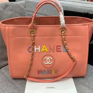 CC DEAUVILLE TOTE BAG 39CM ORANGE CALFSKIN MULTICOLOR LOGO