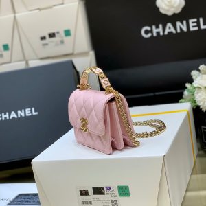 CC Handle Small Shoulder Bag 13cm Pink Sheepskin