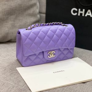 flap bag mini 20cm purple caviar silver hardware
