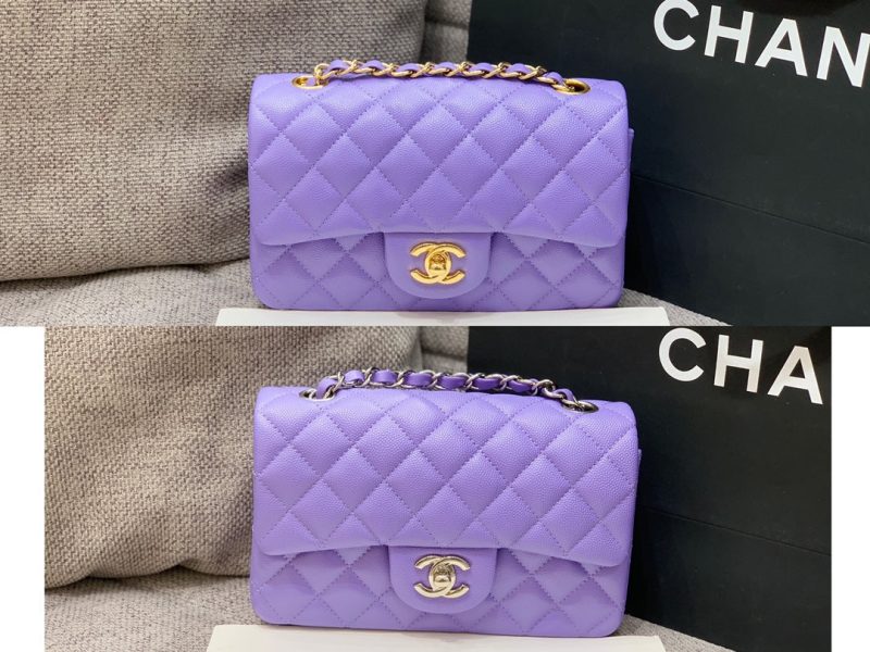 flap bag mini 20cm purple caviar silver hardware