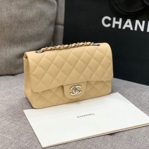 flap bag mini 20cm beige caviar silver hardware