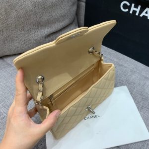 flap bag mini 20cm beige caviar silver hardware