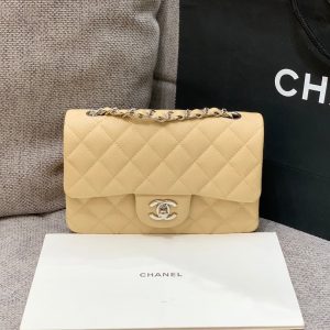 flap bag mini 20cm beige caviar silver hardware