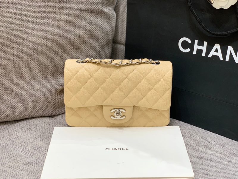 flap bag mini 20cm beige caviar silver hardware