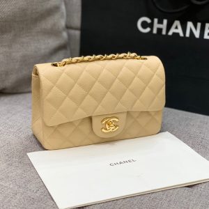 flap bag mini 20cm beige caviar gold hardware