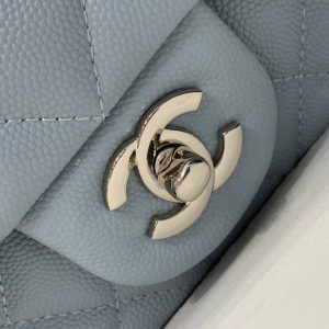 flap bag mini 20cm light cloud blue caviar silver hardware