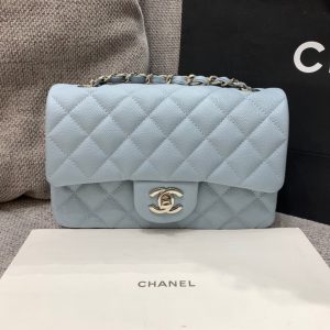flap bag mini 20cm light cloud blue caviar silver hardware