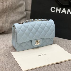 flap bag mini 20cm light cloud blue caviar silver hardware