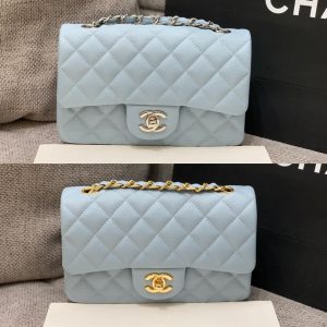 flap bag mini 20cm light cloud blue caviar silver hardware