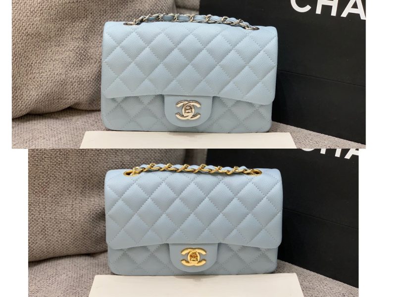 flap bag mini 20cm light cloud blue caviar silver hardware