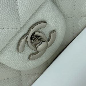 flap bag mini 20cm white caviar silver hardware