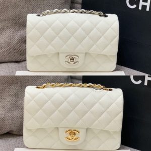flap bag mini 20cm white caviar silver hardware
