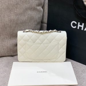 flap bag mini 20cm white caviar silver hardware