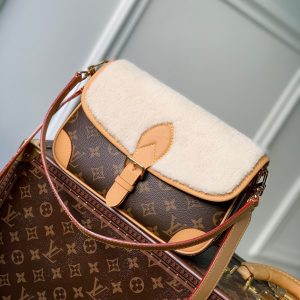 diane 24 brown monogram canvas white fleece