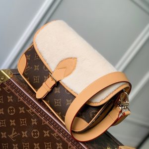 diane 24 brown monogram canvas white fleece