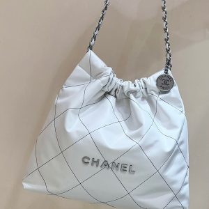 CC 22 Hobo White Black Calfskin Silver Hardware