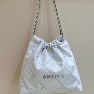 CC 22 Hobo White Black Calfskin Silver Hardware