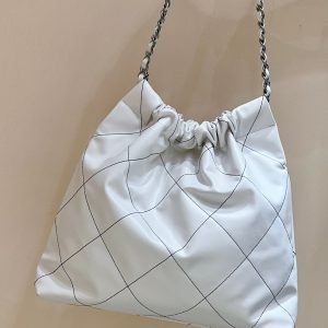 CC 22 Hobo White Black Calfskin Silver Hardware