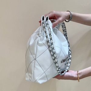 CC 22 Hobo White Black Calfskin Silver Hardware