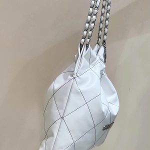 CC 22 Hobo White Black Calfskin Silver Hardware