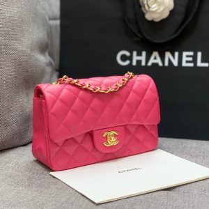 flap bag mini 20cm ruby red lambskin gold hardware