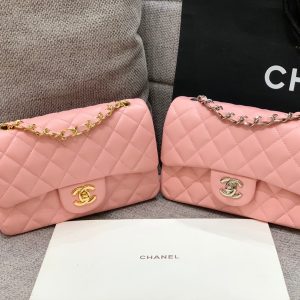 flap bag mini 20cm pink lambskin silver hardware