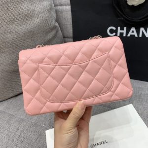 flap bag mini 20cm pink lambskin silver hardware