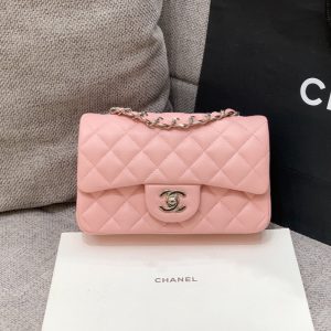 flap bag mini 20cm pink lambskin silver hardware