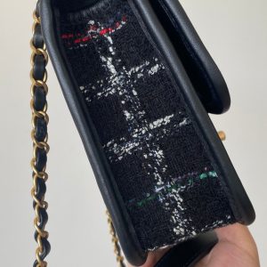 CC 2025 Small Flap Bag 21 Black Tweed Leather Gold Hardware