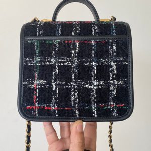 CC 2025 Small Flap Bag 21 Black Tweed Leather Gold Hardware